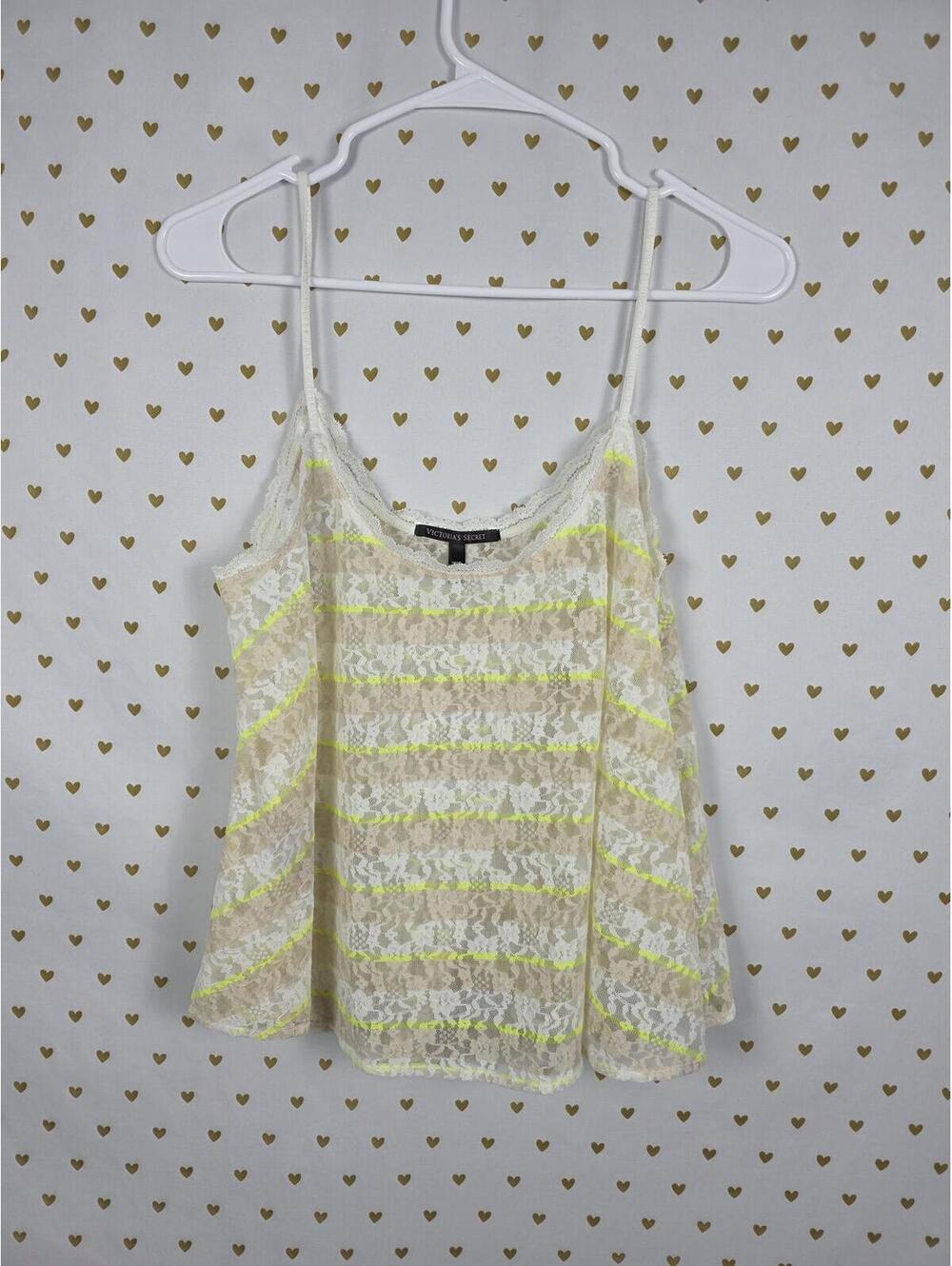 Victorias Secret Lace Vintage Striped Flowy Babydoll Tank Top Medium Neon